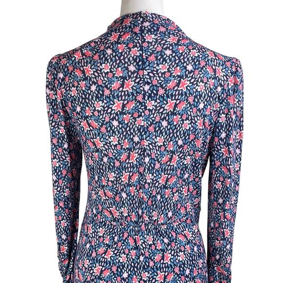 Rebecca Taylor Blue Red Floral Long Sleeve Mock Neck Stretch Zip Up Mini Dress - Picture 5 of 12